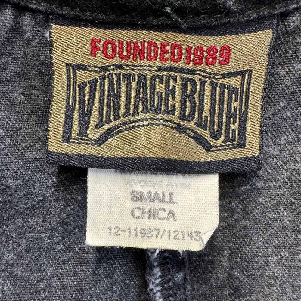 Vintage Blue 80's Acid Wash 100% Cotton Button Down Romper Shorts Pockets S #261